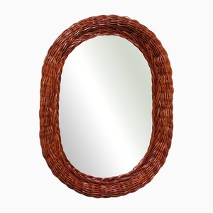 Oval Rattan Wall Mirror, 1960s, 1950s