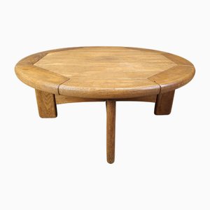 Danish Round Oak Coffee Table, 1960s