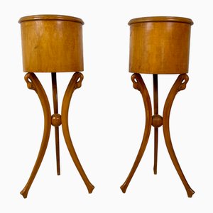 Empire Style Swan-Neck Circular Fruitwood Jardinières, Set of 2