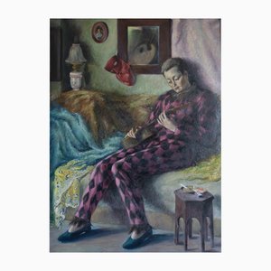 Follower of José Manuel Capuletti, Harlequin Figure with Guitar, 1950s, Oil on Canvas