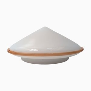 Lampada da parete in vetro soffiato con bordo ambrato, anni '70