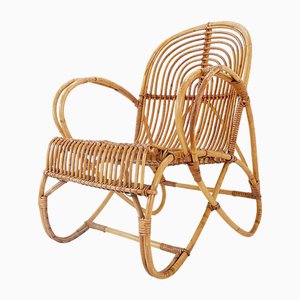 Geschwungener Armlehnstuhl aus Rattan & Bambus, 1950er-1960er