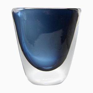Vase en Verre Bleu Nuit par Nils Landberg pour Orrefors, 1950s
