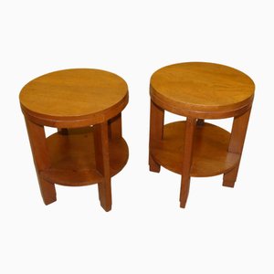 Art Deco Round Wooden Side Tables, 1930s, Set of 2