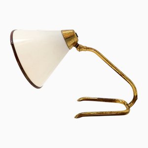 Lampe de Bureau en Laiton avec Abat-Jour en Plastique, 1950s