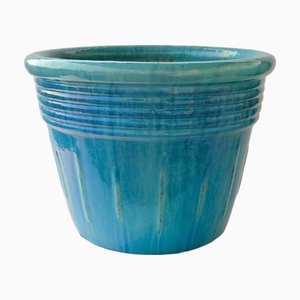 Riesiger Übertopf aus tiefblauer glasierter Keramik, 1940er