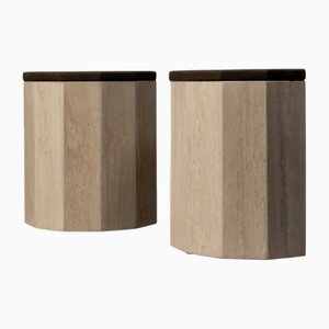 Travertine Marble Column Console Tables, 1980s, Set of 2