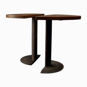 Steel and Oak Console Table, 1980s, Set of 2