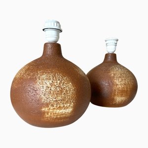 Lámparas de mesa grandes de gres hechas a mano de cerámica de Søholm Stentøj, Dinamarca, años 70. Juego de 2