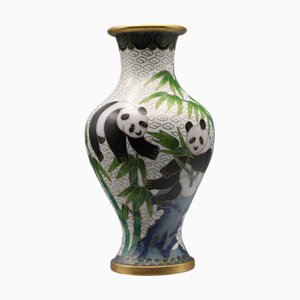 Chinesische Vintage Panda Vase aus Emaille mit Cloisonné, 1960er