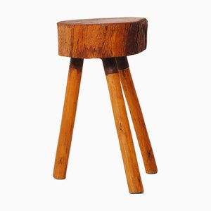 Rustic Brutalist Tripod Stool in Wood, 1890s