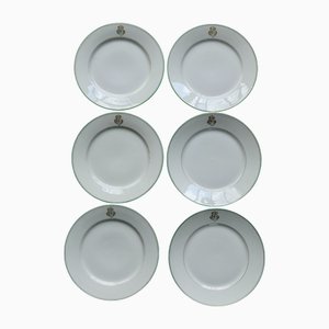 Antique Porcelain Dessert Plates with CB Monograms and Green and Gilt Borders from Limoges, 1960s, Set of 6