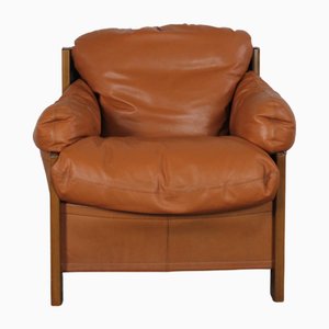 Wood and Leather Armchair attributed to Tobia & Afra Scarpa for Maxalto, 1970s