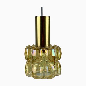 Space Age Glass and Brass Ceiling Lamp from Glashütte Limburg, Germany, 1970s