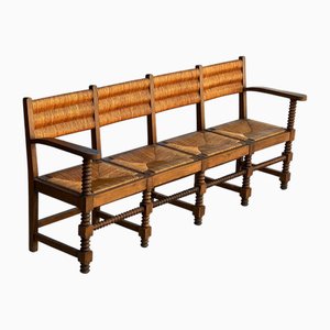 French Oak and Straw Bench, 1940s