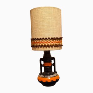 German Orange-Brown Ceramic Table Lamp with Fabric Shade, 1970s