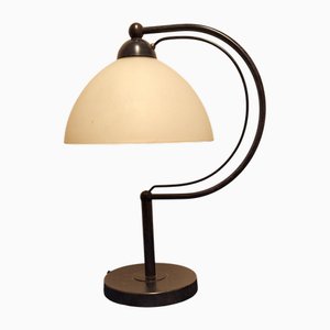 German Table Lamp with Black Metal Frame and Matte White Glass Shade from Honsel, 2000s