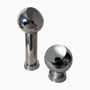 Italian Space Age Nickel-Plated Metal Wall Sconces in the style of Reggiani, 1970s, Set of 2