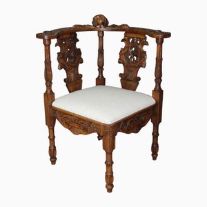 Antique Walnut Corner Armchair with Carved Angel Decoration, 1890s