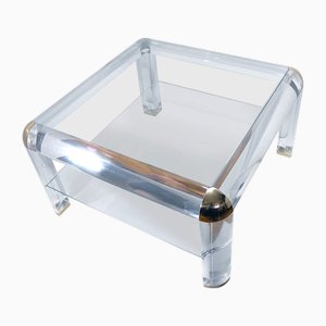 Acrylic Glass and Brass Coffee Table in the style of Karl Springer, 1970s