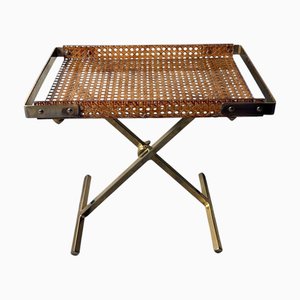 Italian Folding Pliant with Acrylic Glass and Vienna Straw Tray in the style of Christian Dior, 2000s