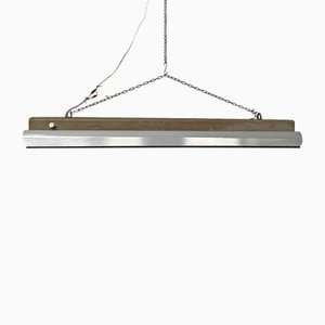 Italian Industrial Dark Gray Enameled Metal Chandelier with Chain, 1940s