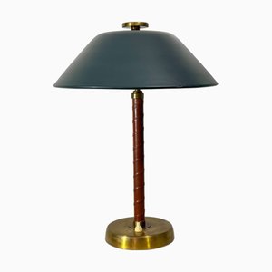 Moderne Skandinavische Schreibtischlampe aus Messing & Leder von Einar Bäckström, Schweden, 1930er