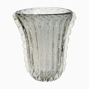 Italian Handmade Transparent Grey and Gold Murano Glass Vase, 1980s