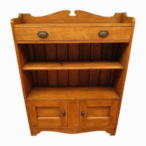Arts & Crafts Oak Book Cabinet with Shelves and Cupboard, 1890s