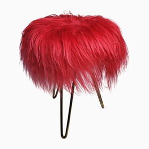 Mid-Century Modern Flokati Stool with Hairpin Legs, 1950s