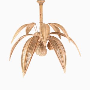 Palm Tree Ceiling Light in Rattan, 1990s