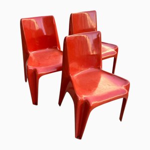 Space Age Light Red Chairs by Helmut Bätzner for Bofinger, Set of 3