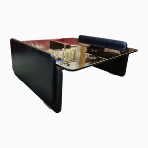 Italienischer Couchtisch aus Leder & Rauchglas mit Chromfüßen von Poltrona Frau, 1970er