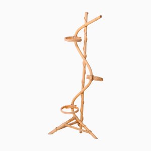 Handmade Plant Stand in Varnished Natural Bamboo and Rattan, 1950s