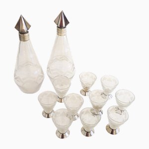 Art Deco Liqueur Set in Glass and Silver-Plated Metal Argit, 1920s, Set of 12