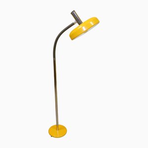 Large Yellow and Chrome Adjustable Gooseneck Floor Lamp, 1970s