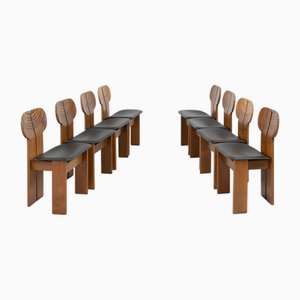 Africa Chairs in Walnut and Leather from Maxalto, 1970s, Set of 8