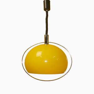 Pendulum Pendant in Yellow Plastic and Chrome, 1970s