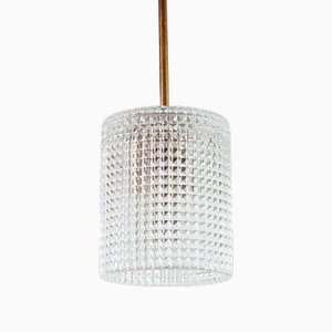 Mid-Century Scandinavian Brass and Crystal Glass Pendant attributed to Carl Fagerlund for Orrefors, Sweden, 1960s
