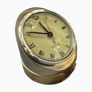 Silver-Plated and Brass Desk Clock by Gucci, 1980s