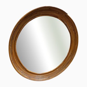 Mid-Century Modern Round Wall Mirror with Rattan Frame by Vivai del Sud, Italy, 1960s