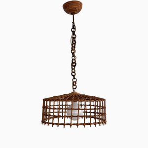 Mid-Century Modern Italian Organic Boho Pendant Light in Bamboo and Wicker, 1970