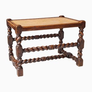 Wood and Rattan Stool or Bench, 1920s-1930s