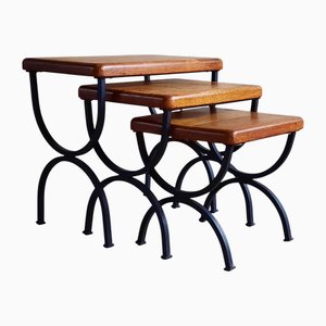 Oak and Metal Nesting Tables, 1950s, Set of 3