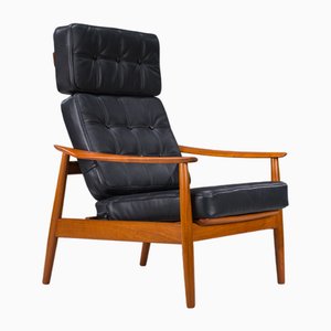 Mid-Century Modern FD 164 Armchair in Teak and Black Leather by Arne Vodder for Cado, Denmark, 1960s