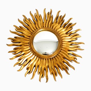 Großer Mid-Century Modern Sunburst Wandspiegel aus vergoldetem Holz & Harz, 1960er