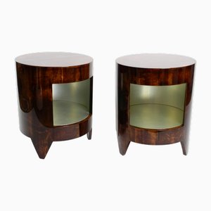 Large Night & Day Coffee Tables in Wood, Brown Goatskin and Clear Varnish by Aldo Tura, Italy, 1990s, Set of 2