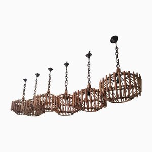Bambus Hängelampen im Stil von Franco Albini, 1960er, 6er Set