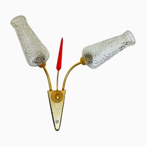 Mid-Century Modern Brass and Glass Double Wall Sconce, 1960s
