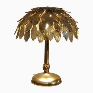 Lámpara de mesa con hojas doradas, años 70